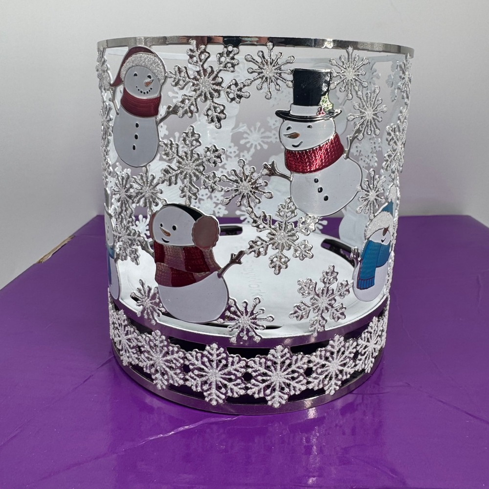 Bath & Body Works Christmas Snowman Snowflake 3-Wick Candle Holder NWOT